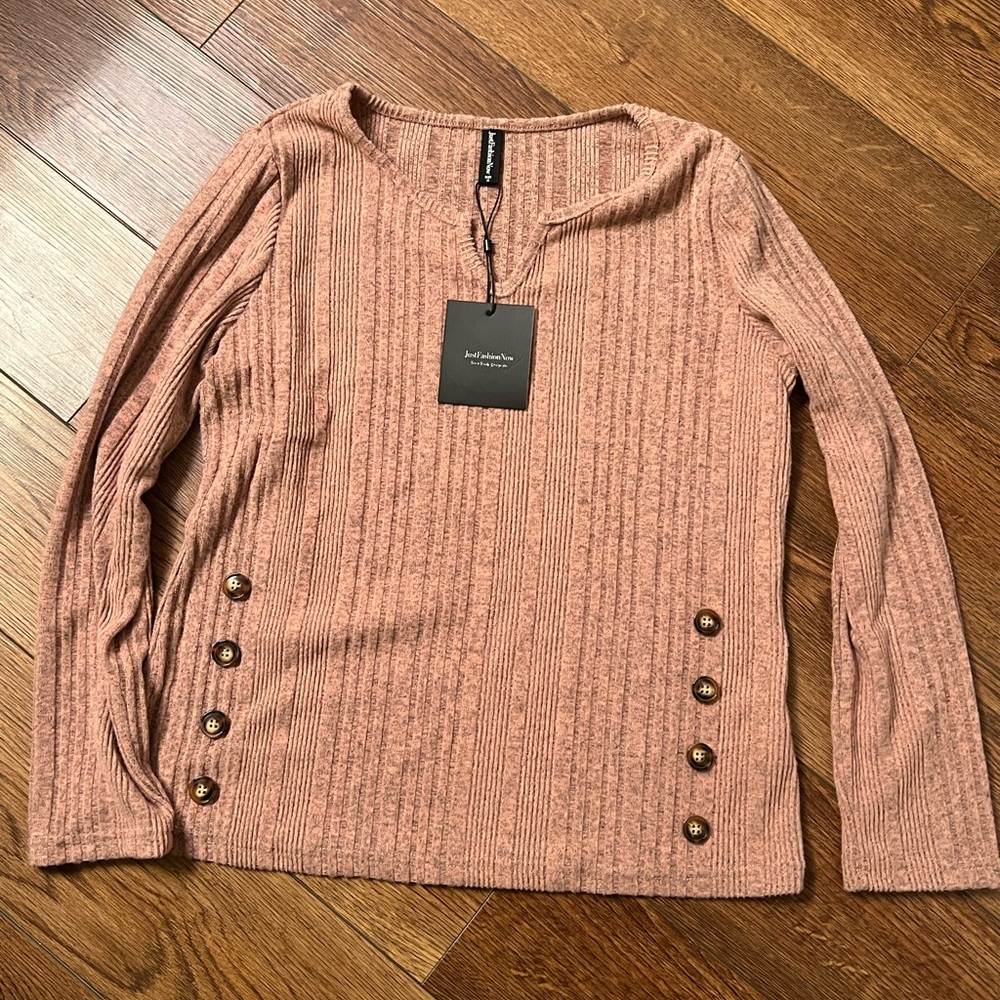 Long Sleeve Sweater with Button Accents